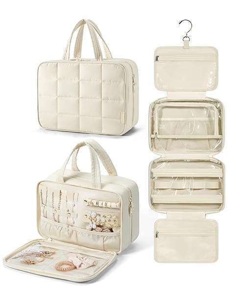 Shop BAGSMART Beige Travel Toiletry Bag & Jewelry Organizer - Perfect Hanging Makeup & Cosmetic Bag for Travel Essentials