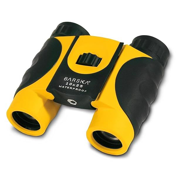 BARSKA 10x25 Compact Waterproof Binoculars in Yellow - Perfect for Outdoor Adventures