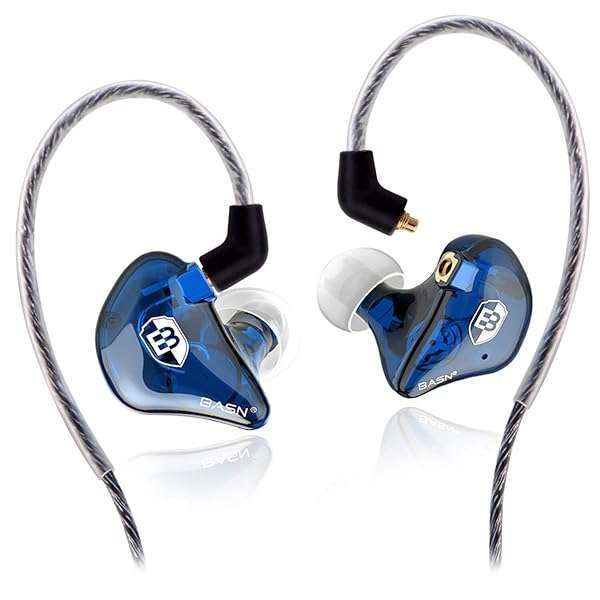 BASN High-Definition In-Ear Monitor Headphones for Musicians - Dual Dynamic Drivers & Noise-Isolating (Blue)