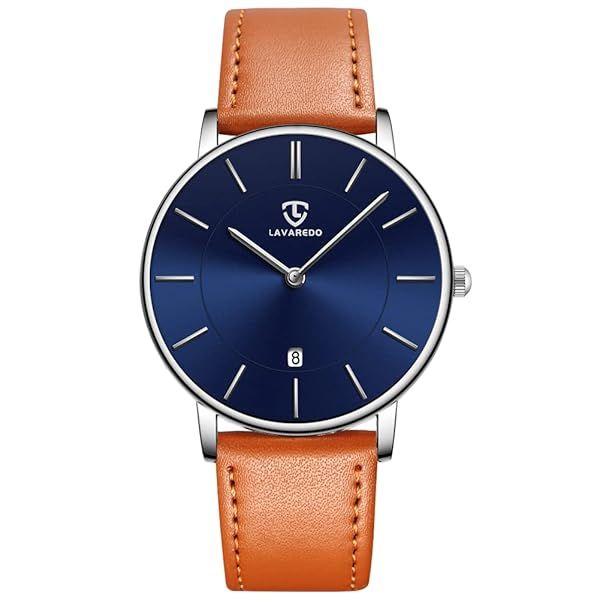 Shop BEN NEVIS Men's Minimalist Analog Watch - Stylish Leather Strap in Orange & Blue