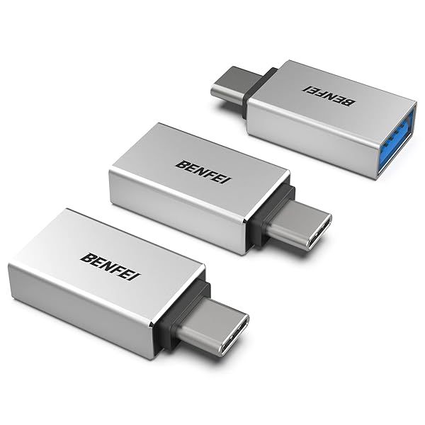 BENFEI USB C to USB 3.0 Adapter 3-Pack - Compatible with MacBook, Galaxy Note, Pixel & More - Fast Data Transfer, Silver
