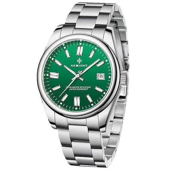 BENYAR AKNIGHT Men's Watch: Stylish Stainless Steel Quartz Chronograph with Easy Read Green Dial