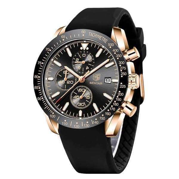 BENYAR Men's Stylish Waterproof Quartz Watch - Silicon Strap Analog Chronograph for Business