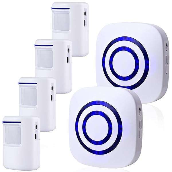 BESTOONE Motion Sensor Alarm: Long Range Wireless Driveway & Home Security System with 4 Detectors, 38 Chimes & LED Indicator