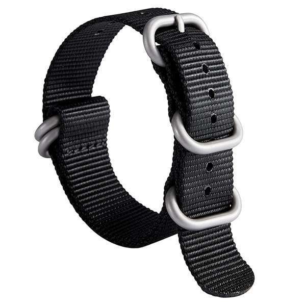BINLUN Nylon Watch Strap Thick Premium Ballistic Multicolor Bands for Men Women 18mm 19mm 20mm 21mm 22mm 23mm 24mm with Military Heavy Duty 5 Rings Stainless Steel Buckle(BLack-Silver,19mm)
