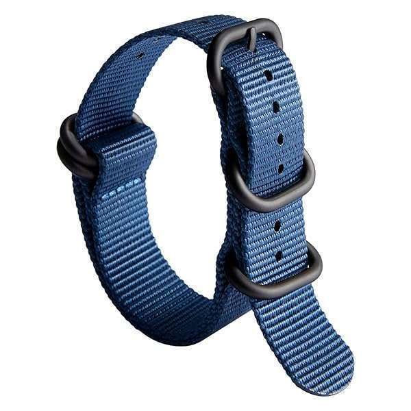BINLUN Nylon Watch Strap Thick Premium Ballistic Multicolor Bands for Men Women 18mm 19mm 20mm 21mm 22mm 23mm 24mm with Military Heavy Duty 5 Rings Stainless Steel Buckle(BLue-BLack,24mm)