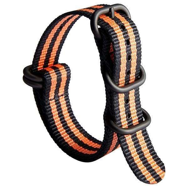 BINLUN Nylon Watch Strap Thick Premium Ballistic Multicolor Bands for Men Women 18mm 19mm 20mm 21mm 22mm 23mm 24mm with Military Heavy Duty 5 Rings Stainless Steel Buckle(Black Orange-Black,19mm)
