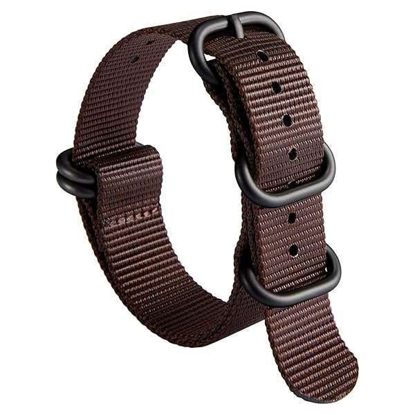 BINLUN Nylon Watch Strap Thick Premium Ballistic Multicolor Bands for Men Women 18mm 19mm 20mm 21mm 22mm 23mm 24mm with Military Heavy Duty 5 Rings Stainless Steel Buckle(Brown-Black,24mm)