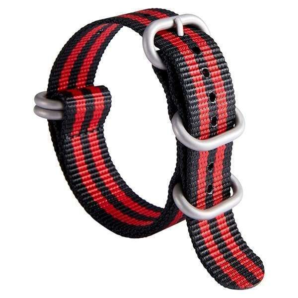 BINLUN Nylon Watch Strap Thick Premium Ballistic Multicolor Bands for Men Women 18mm 19mm 20mm 21mm 22mm 23mm 24mm with Military Heavy Duty 5 Rings Stainless Steel Buckle(Black Red-Silve,23mm)