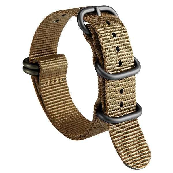 BINLUN Nylon Watch Strap Thick Premium Ballistic Multicolor Bands for Men Women 18mm 19mm 20mm 21mm 22mm 23mm 24mm with Military Heavy Duty 5 Rings Stainless Steel Buckle(Khaki-Black,23mm)