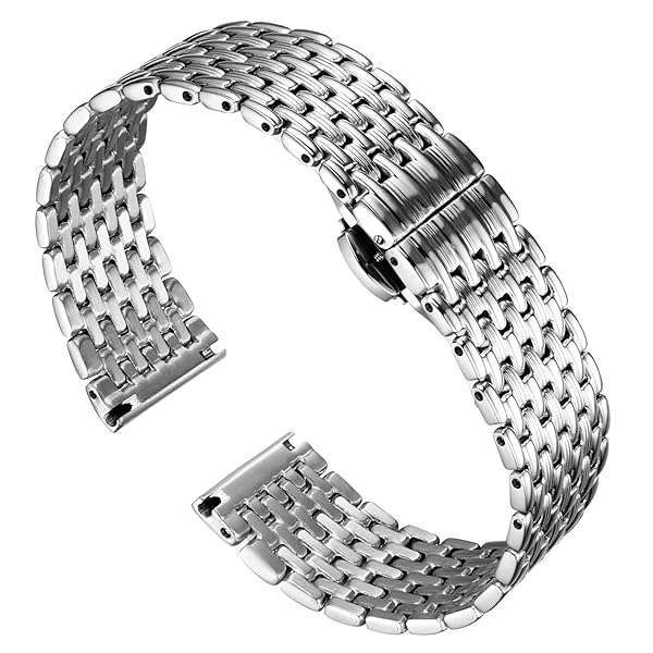 BINLUN Ultra Thin Mesh Stainless Steel Watch Band - 20mm Replacement Strap for Men & Women with Butterfly Buckle