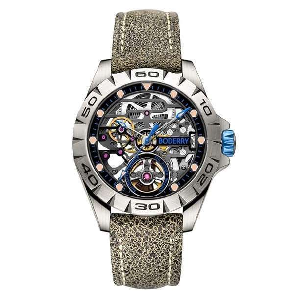 Shop BODERRY Titanium Automatic Skeleton Watch for Men - 72H Power Reserve, Waterproof, Luminous, Steampunk Gift