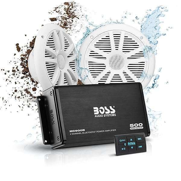 "Upgrade Your Boat Sound: BOSS ASK902B.6 Marine 6.5" Speakers & 4-Channel Amp - 500W, Bluetooth, Waterproof"