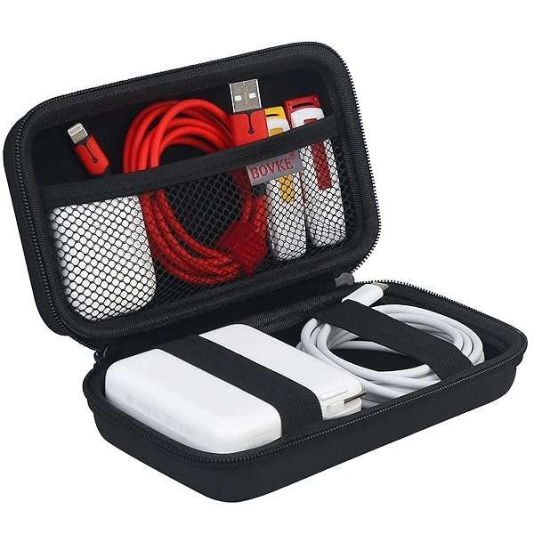 BOVKE Hard Protective Tech Organizer Case for Travel: USB Cable, Power Bank & Accessories Pouch - Black