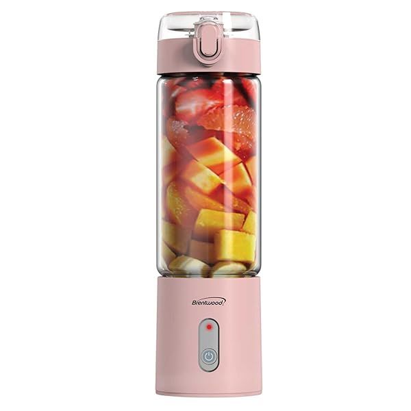 BRENTWOOD RJB-100PK Portable USB Glass Blender - 17 oz, Battery-Operated, Pink | Perfect for Smoothies & On-the-Go
