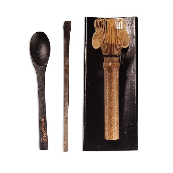 Buy BambooMN Matcha Whisk Set - Black Chasen, Tray, Chashaku & Spoon for Perfect Tea Preparation