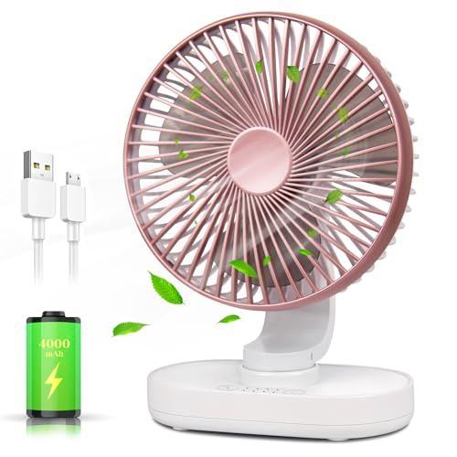 Portable 4000mAh Battery Operated Fan - Rechargeable, Oscillating, 4-Speed Small Desk Fan for Home & Office