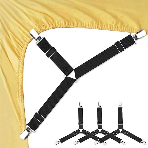 4 PCS Adjustable Bed Sheet Fasteners - Elastic Suspenders & Clips for Mattress Covers & Sofa Cushions