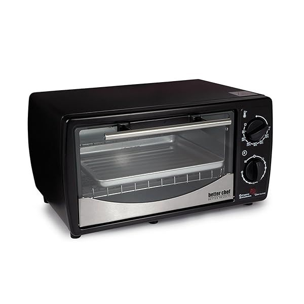 Better Chef 4-Slice Toaster Oven with 60-Minute Timer & Slide Out Rack - Perfect for Baking & Broiling (Black)