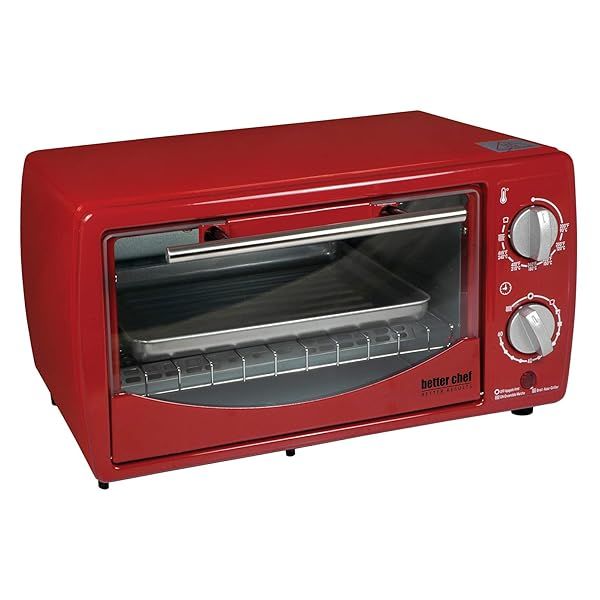 Better Chef 4-Slice Toaster Oven with 60-Minute Timer & Slide Out Rack - Perfect for Baking & Broiling (Red)