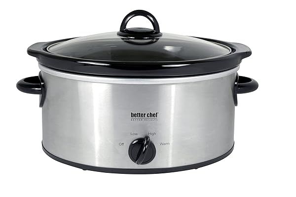 Better Chef 4-Quart Oval Slow Cooker: Brushed Stainless, 3 Temperature Settings, Glass Lid & Enamel Stoneware Insert