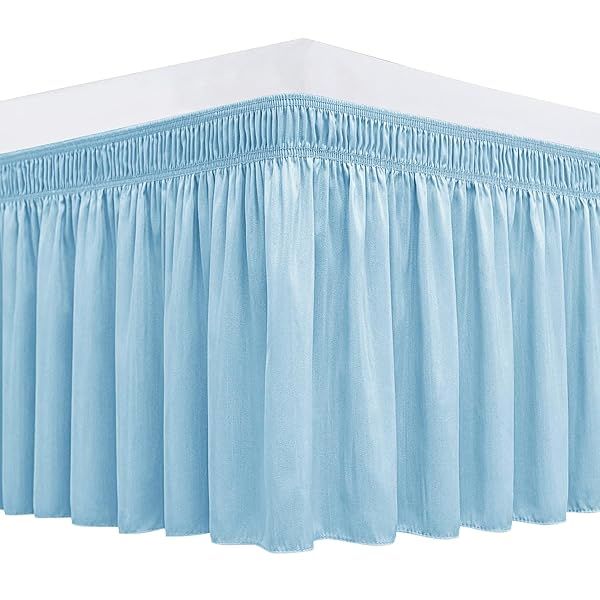 "Light Blue Biscaynebay Wrap Around Bed Skirts for King & Cal King Beds - 15" Drop, Adjustable, Wrinkle-Resistant & Machine Washable"