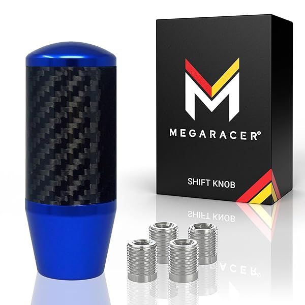 Blue Carbon Fiber Shift Knob | Buttonless Automatic & Manual Gear Shifter for 4, 5, & 6 Speed Cars