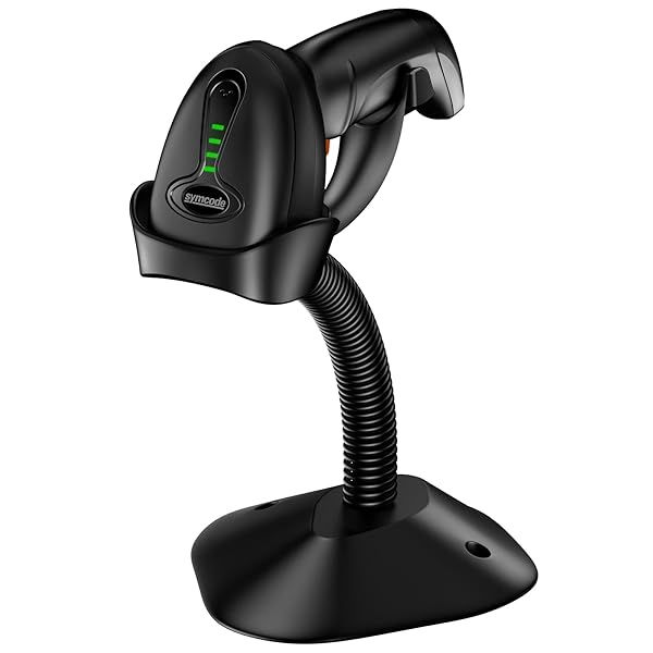 Bluetooth Barcode Scanner with Stand - 2.4G Wireless & USB 2D QR Reader for Library, Warehouse & Store Inventory