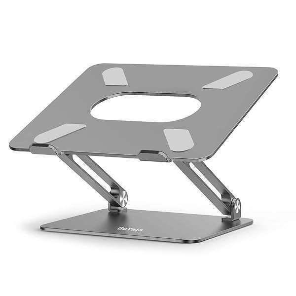 "BoYata Adjustable Laptop Stand: Ergonomic Aluminium Holder for MacBook, Dell, Lenovo & More - Fits Laptops Up to 17" - Space Gray"
