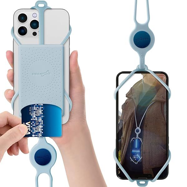 "Universal Bone Lanyard Phone Holder - Adjustable Silicone Neck Strap for Smartphones 4.7"-7.2" (Morandi Blue)"