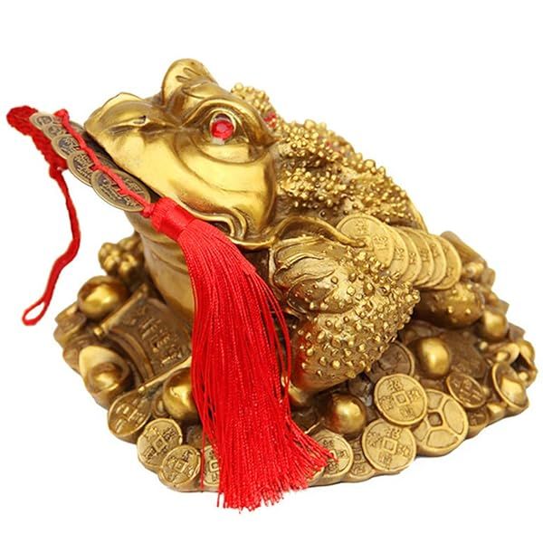 Brass Feng Shui Money Frog Statue with 5 Lucky Coins - Three-Legged Wealth Toad for Home & Car Decor