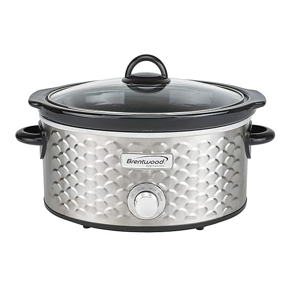 Brentwood SC-140S Slow Cooker: 4.5 Quart Stainless Steel with Scallop Pattern - Perfect for Easy Meals!