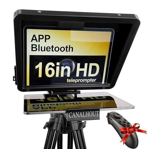 "CANALHOUT 16" Universal Teleprompter with Remote - Fits Tablets & Cameras, Pre-Assembled, Waterproof Tote for Video & Speech Creation"