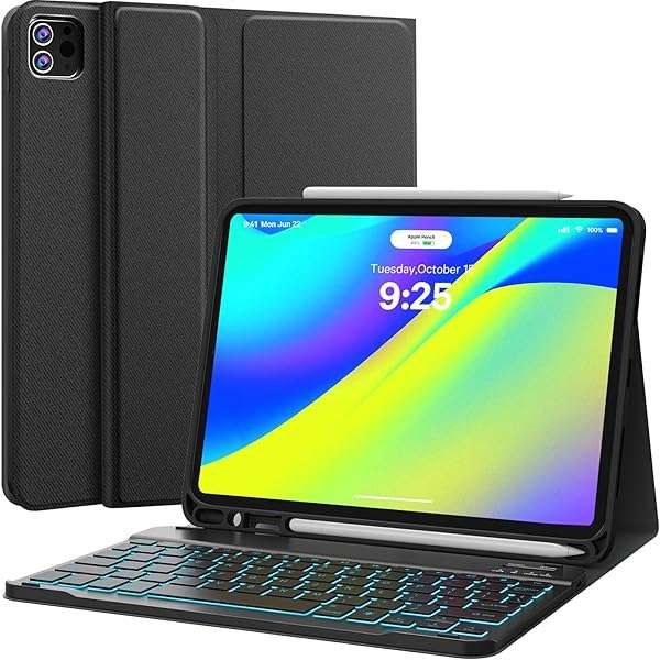 "CHESONA iPad Air 5th Gen Case with Detachable Keyboard & Backlight - Flip Stand Cover for iPad Pro 11" - Black"