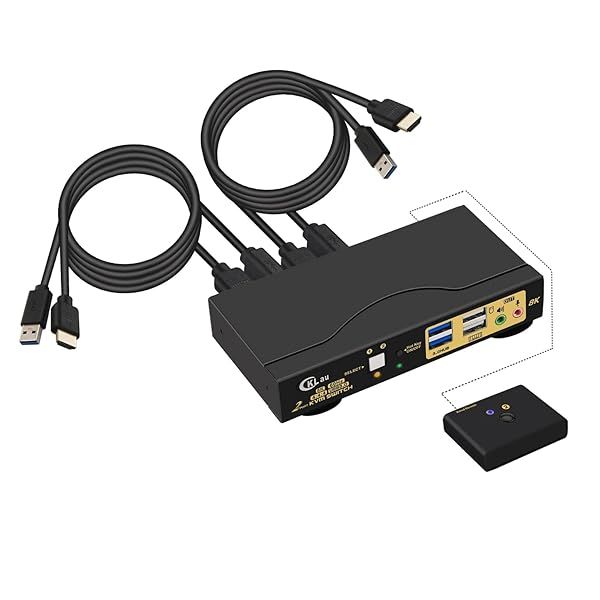 CKLau 2 Port USB 3.0 HDMI 2.1 KVM Switch: 8K@60Hz & 4K@144Hz for 2 PCs, Monitor & Peripherals - Fast & Easy Sharing!
