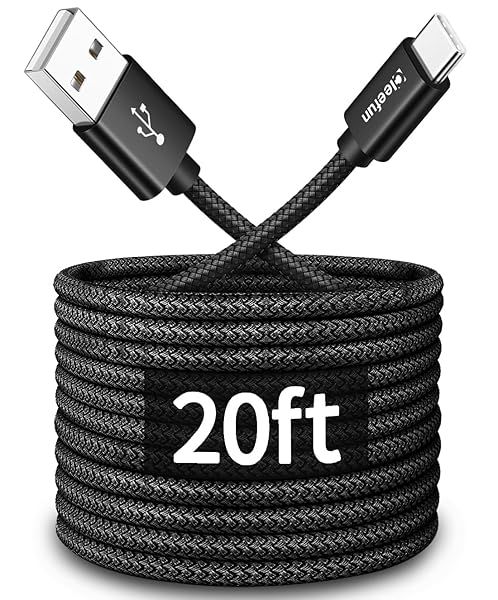 CLEEFUN 20ft USB Type C Cable - Nylon Braided Charger for Samsung, LG, Pixel, Switch & More