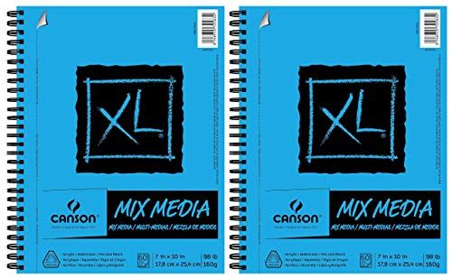 "Buy Canson XL Mix Media Paper Pad 7x10" - Heavyweight, Fine Texture, 60 Sheets, Ideal for Wet & Dry Media - 2 Pack"