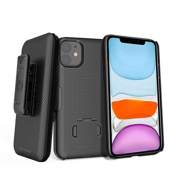 "BELTRON iPhone 11 Case with Belt Clip & Kickstand - Slim Shell Holster Combo for 6.1" iPhone 11 (2019) - Black"