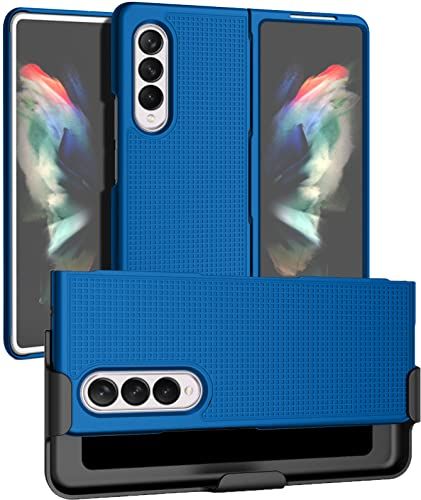 Galaxy Z Fold 3 5G Case with Clip & Holster - Slim Hard Cover & Stand Combo in Cobalt Blue