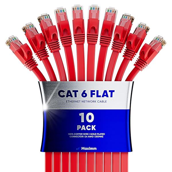 Cat6 Ethernet Cable 0.6ft 10-Pack - Flat High-Speed Network Cables for Gaming, Streaming, PC, PS5, Xbox - Durable & Space-Saving