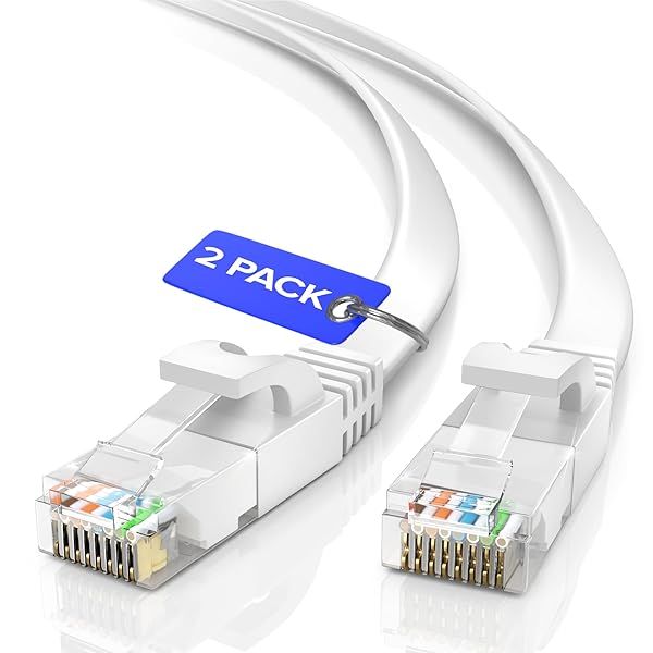 Cat 6 Ethernet Cable 100ft - Flat Design, High-Speed LAN Cable for Gaming & Streaming - 2 Pack, White RJ45 Connectors
