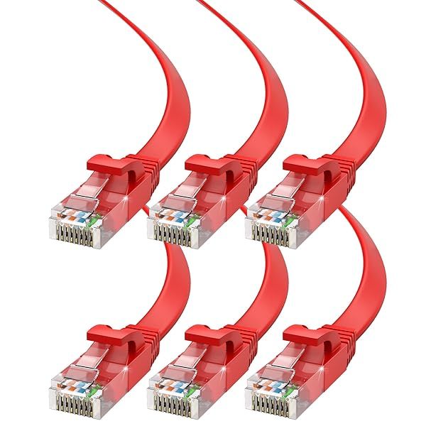 Cat6 Ethernet Cable 15ft 6-Pack - Flat High-Speed Network Cables for Gaming, Streaming, PC, PS5, Xbox - Durable & Space-Saving
