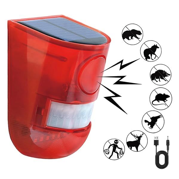 ChunHee Solar Motion Sensor Alarm: 129dB Siren & 6LED Flash for Home, Farm & Yard Security