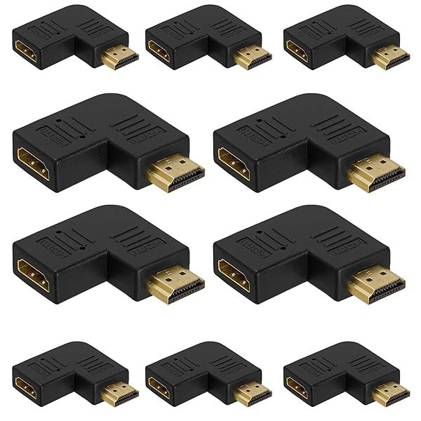 Cmple 10 Pack HDMI Right Angle Adapters - 90 Degree HDMI to HDMI Converter for 4K & 3D | Flat Vertical Design