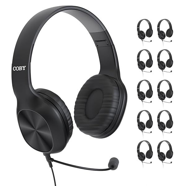 Coby Wired Headphones 10-Pack: Foldable On-Ear Headsets with Mic for Gaming, Schools & Call Centers