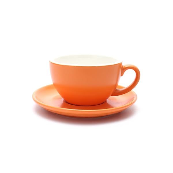 Coffeezone Americano Cup & Saucer Set - Matte Orange 8.5 oz for Latte Art & Cappuccino Lovers