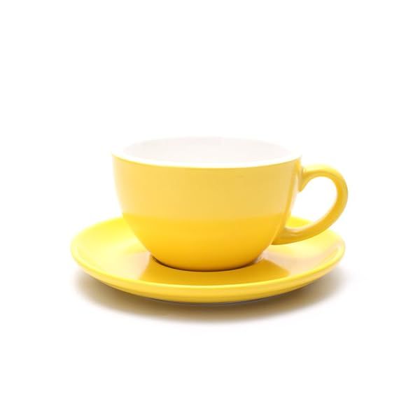 Coffeezone Latte Art Cappuccino Cup & Saucer Set - Matte Yellow New Bone China, 10.5 oz for Perfect Barista Creations