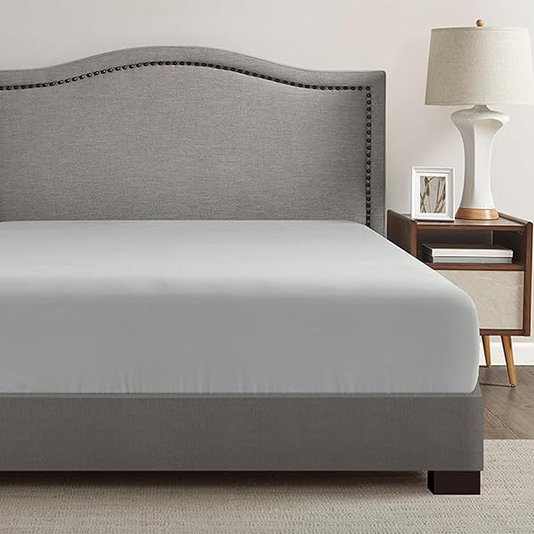 "Comfort Spaces Coolmax Fitted Sheet - Soft, Moisture-Wicking Cooling Sheets for 16" Mattresses, Queen Size, Grey - Perfect for Night Sweats"
