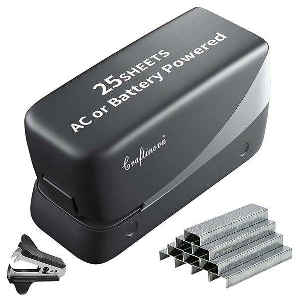 Craftinova Electric Stapler: 25 Sheet Jam-Free, 2000 Staples & Remover - Perfect for Home & Office (AC/Battery Powered)