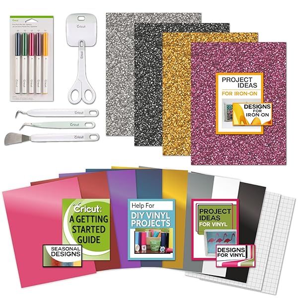 Ultimate Cricut Vinyl & Glitter Iron-On Bundle: Essential Tools, Beginner Sampler & Guides for Crafting Success